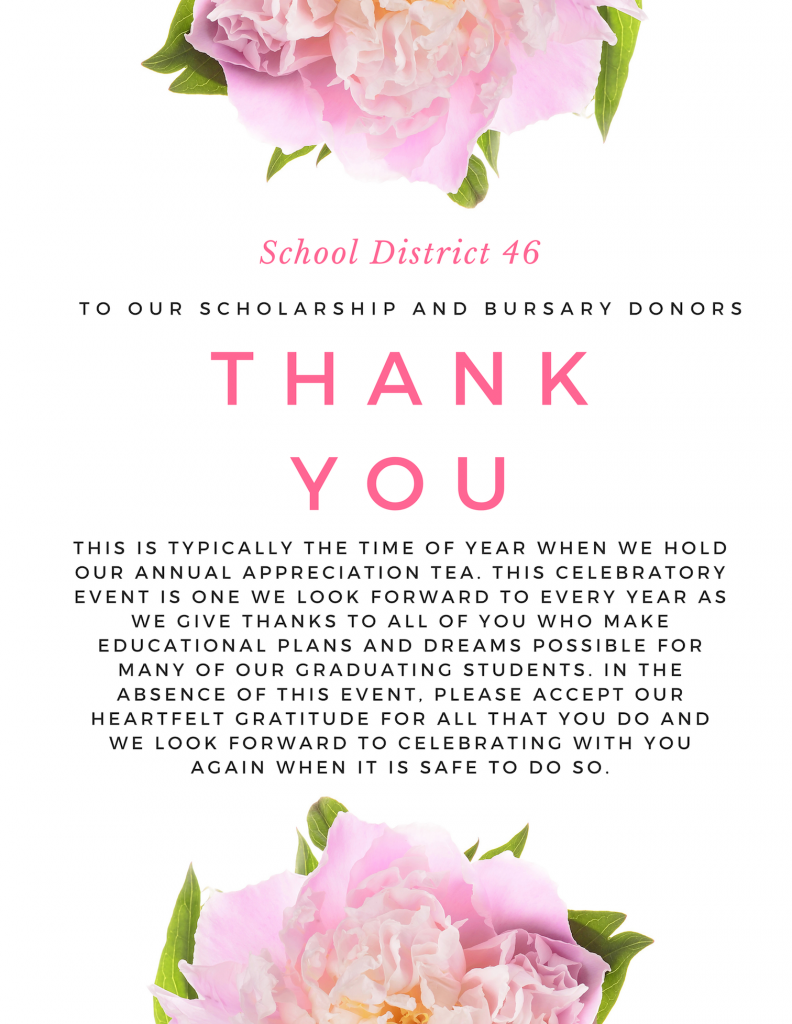 Thank You Scholarship & Bursary Donors | School District 46