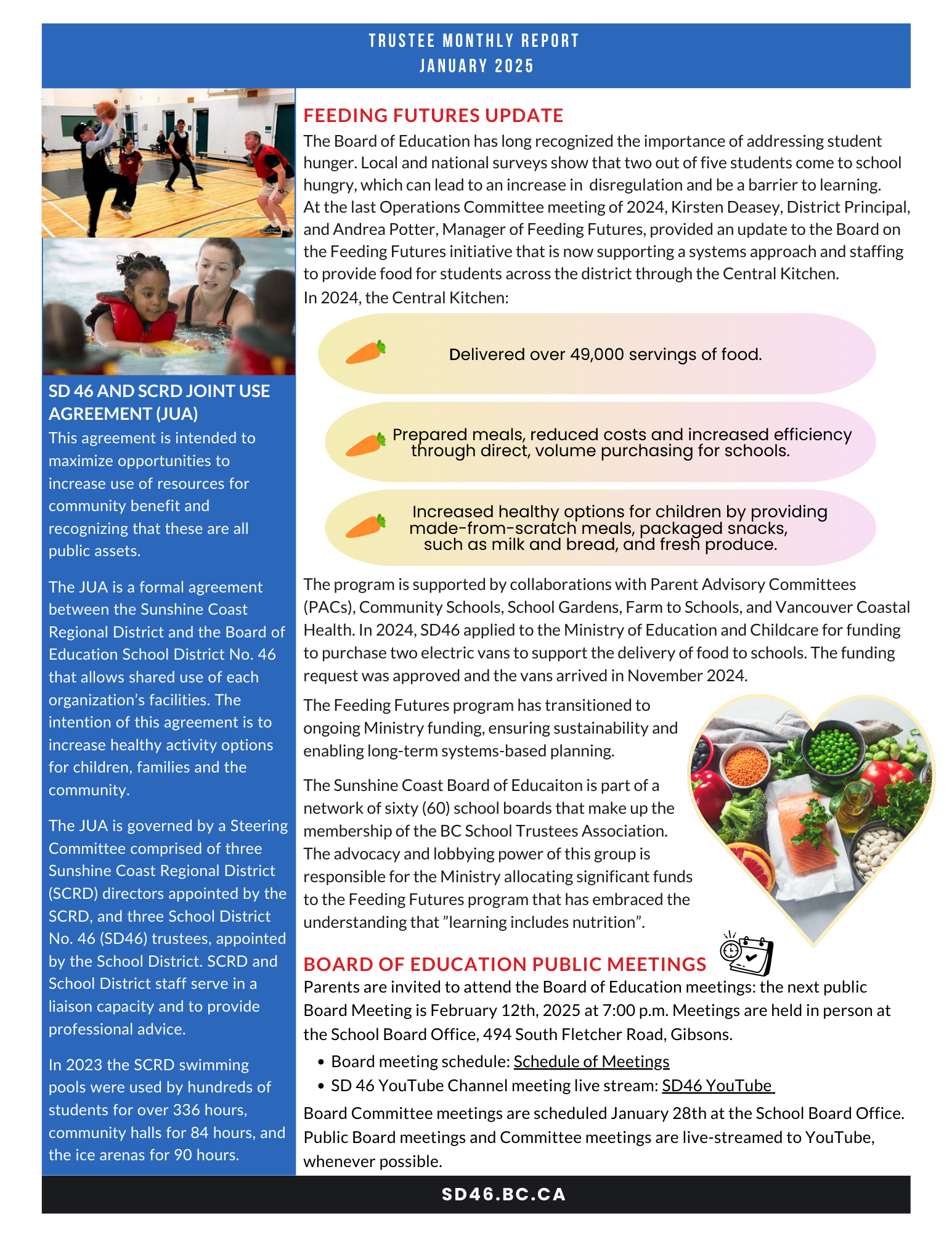 Trustee monthly report january 2025 school district 46